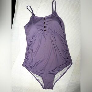 Women’s Swimsuit One Piece Purple Ribbed Lined Removable Pads Wireless Large EUC